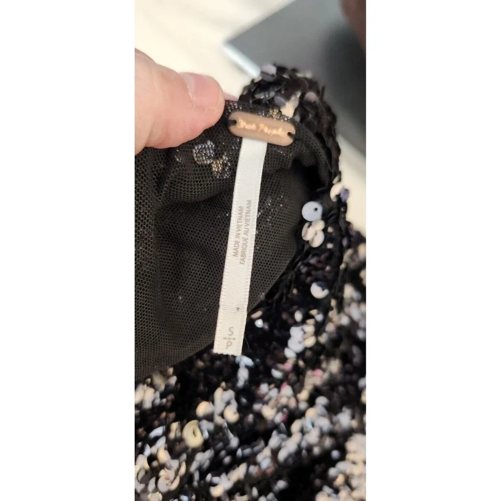Free People‎ Moonstruck Black Sequin Open Back Top Womens Size Small Long Sleeve